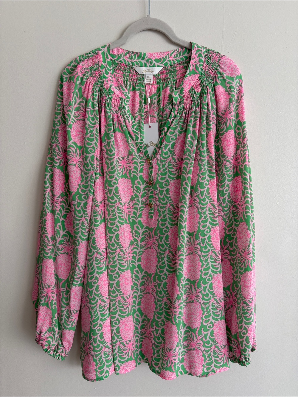 Lilly Pulitzer Pink Pineapple Print Green Tunic Top